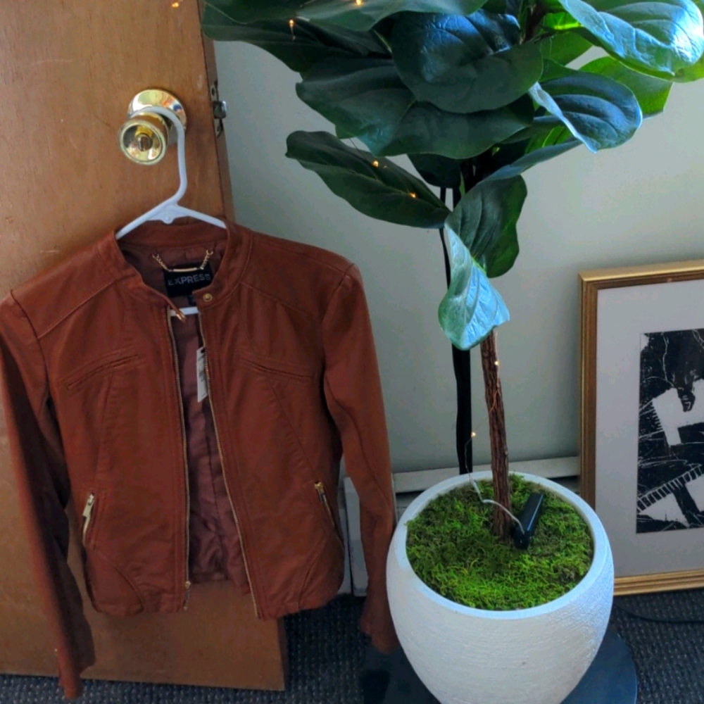 Express Tan Leather Moto Jacket